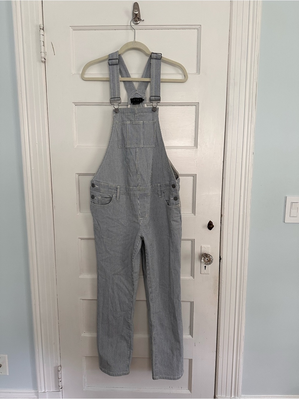 Hatch Striped Denim Overalls Maternity/Post-partum